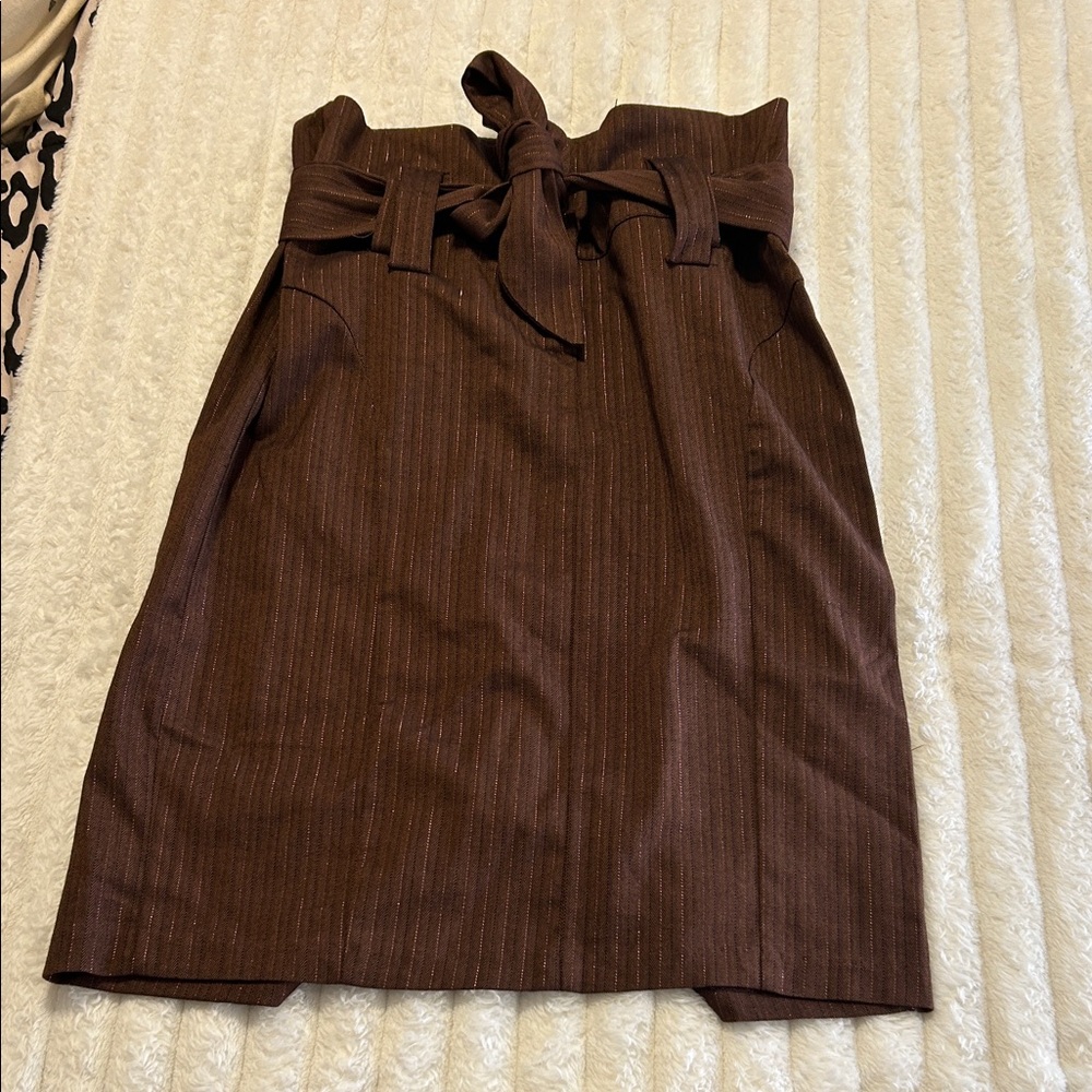Y2K MaxRave High-Waist Brown Paperbag Skirt with Tie Belt